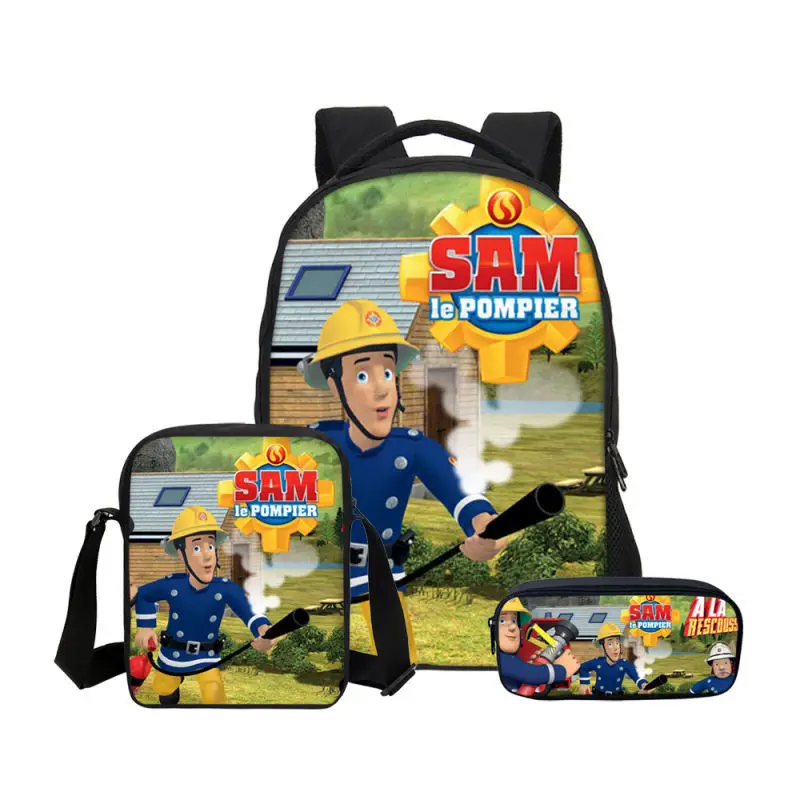 

3Pcs/Set Portfolio For School Bag Girls Boys Cartoon Fireman Sam 3D Printing Backpacks Teenage Children Bookbag Mochila Escolar