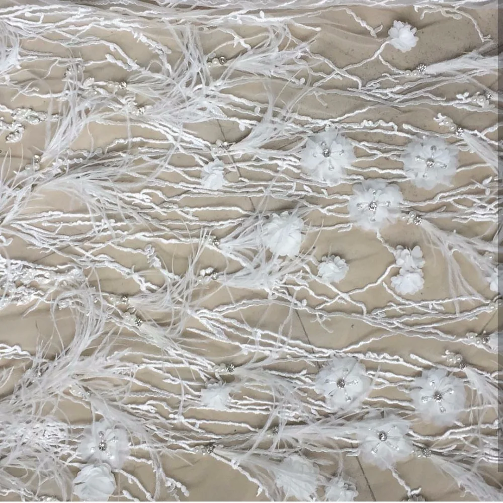 

New Design African beaded lace fabric 3d flower fabric embroidered tulle mesh lace fabric for wedding dress