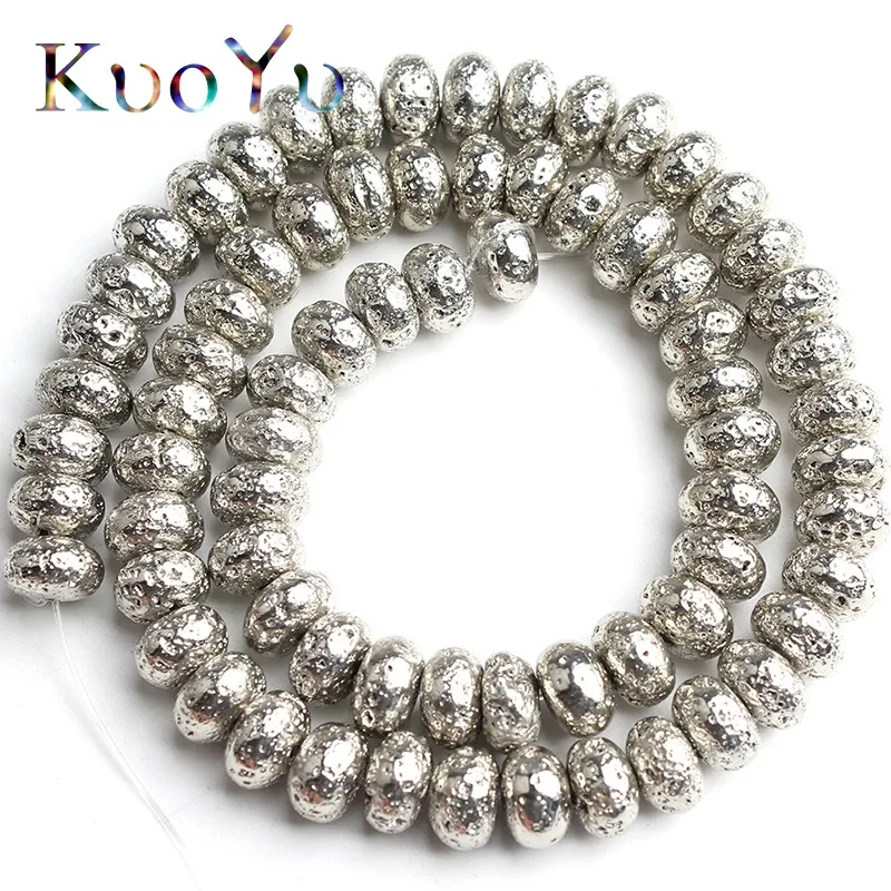 

White Volcanic Lava Stone Hematite Natural Flat Shape Loose Stone Beads For Jewelry Making DIY Bracelets 15''inches 6/8/10mm