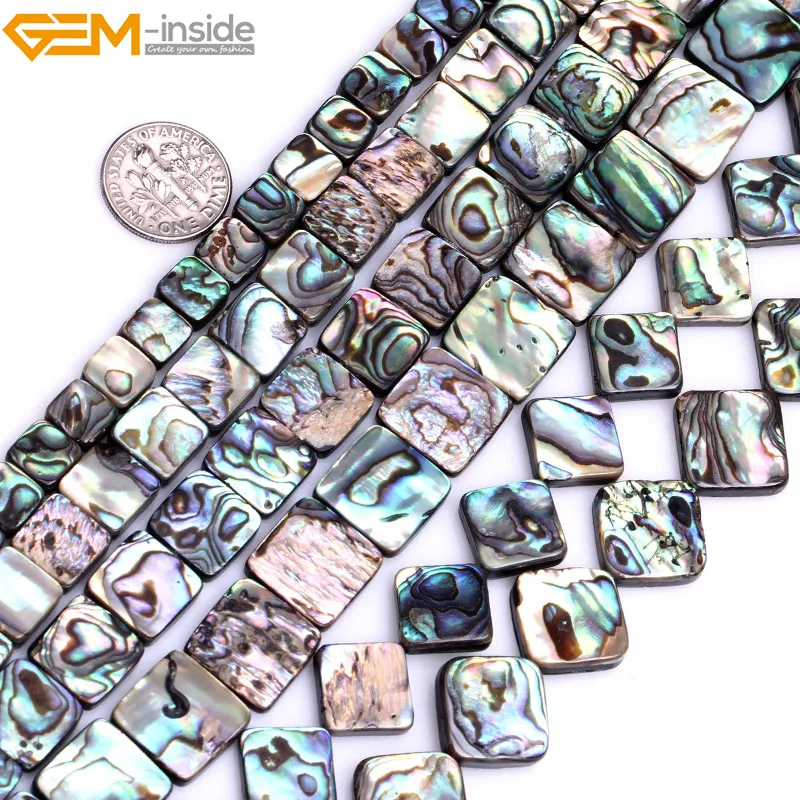 

Gem-inside Natural Flat Square Abalone Beads For Jewelry Making Mix Color 8-14mm 15inches DIY Jewellery