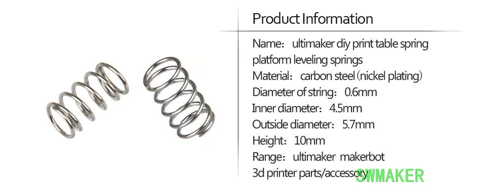 SWMAKER 3D принтер части Ultimaker печати стол Весна Платформа выравнивания пружины OD: 5,7 мм ID: 4,5 мм Высота: 10 мм Высокое качество