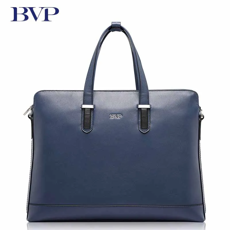 

BVP Brand High Quality Genuine Leather Men Briefcase Business Blue Attache Case With Detachable shoulder strap Cow Leather J50