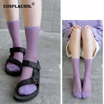 

[COSPLACOOL]2019 Spring Summer Korean Style Thin Transparent Fashion Heap Heap Socks Harajuku Simple Bright Colorful Women Socks