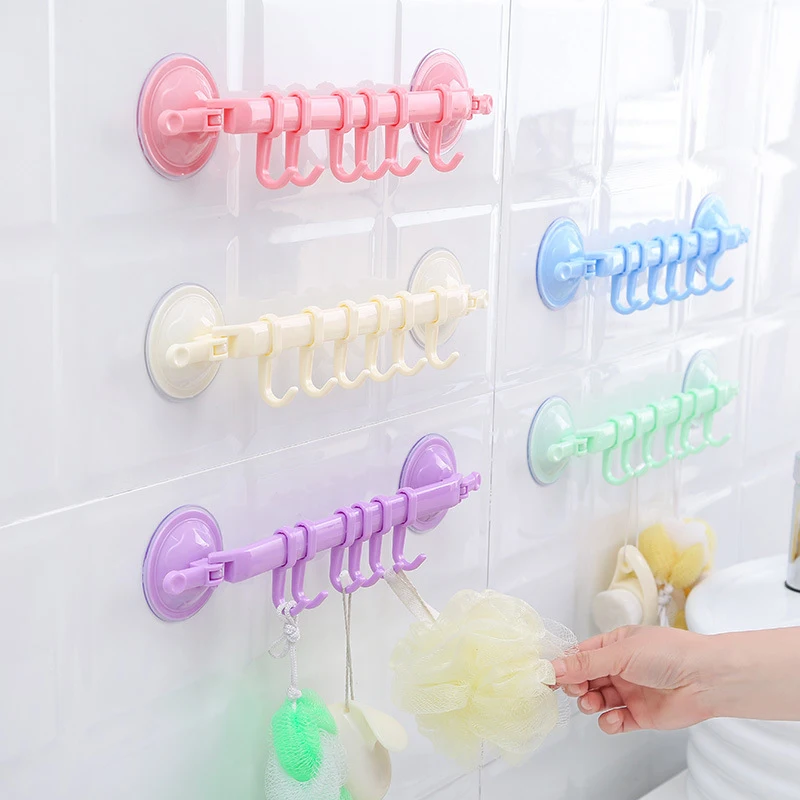 

3kg Loading Seamless Lock Type Strong Suction Cup 6 Even Hook Free Nail Bathroom Kitchen Towel Rack Cabinet Suction Cup Hook