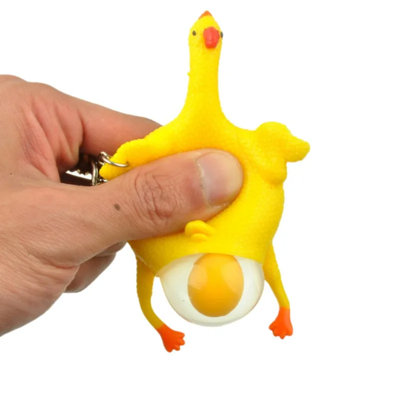 

Funny Squeeze Chicken Laying Egg Keyholder Stress Relief Vent Tricky Toys children Gifts