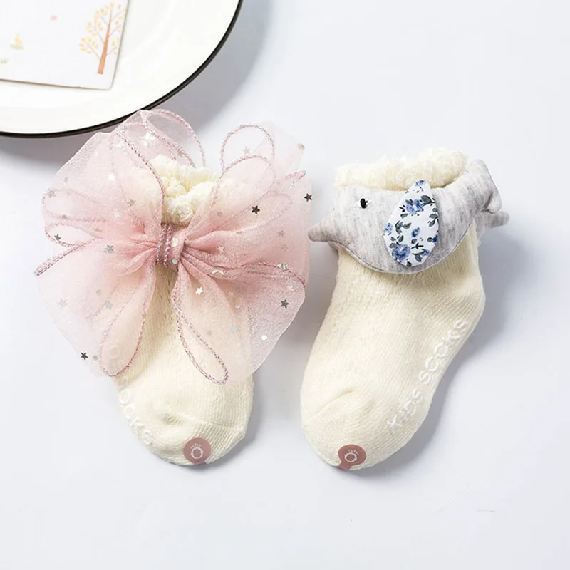 Новые милые кружевные банты принцессы Детские носки мультфильм животных летние сетки для маленьких девочек носки Neonato нескользящие носки для новорожденных подарок