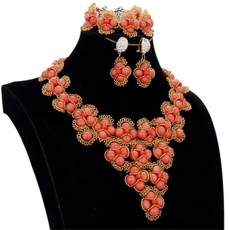 Оранжевый подлинный Африканский мужской коралловый бисер ожерелье ювелирный набор Дубай красный ювелирный набор нигерийский Свадебный ожерелье браслет горячая распродажа