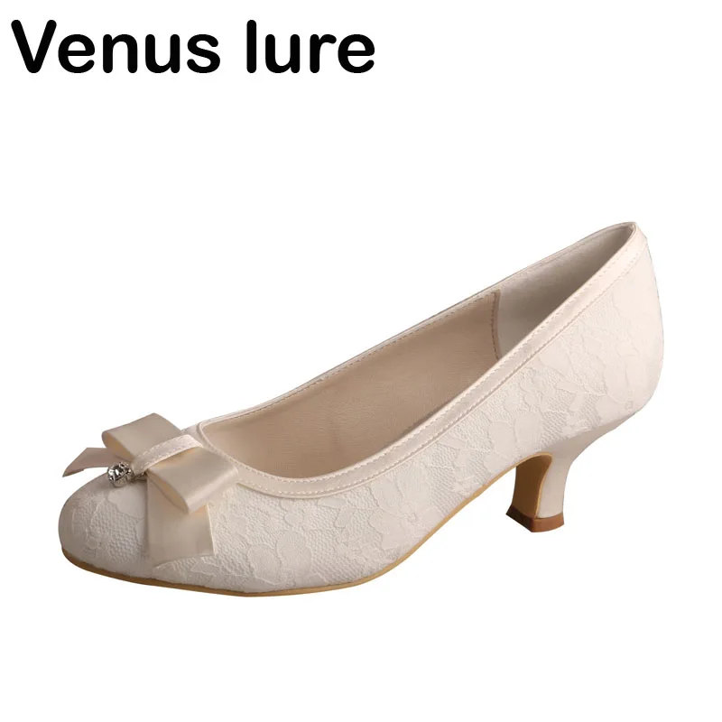 Handmade Ivory Low Heels for Women Wedding Closed Toe Wedding Shoes