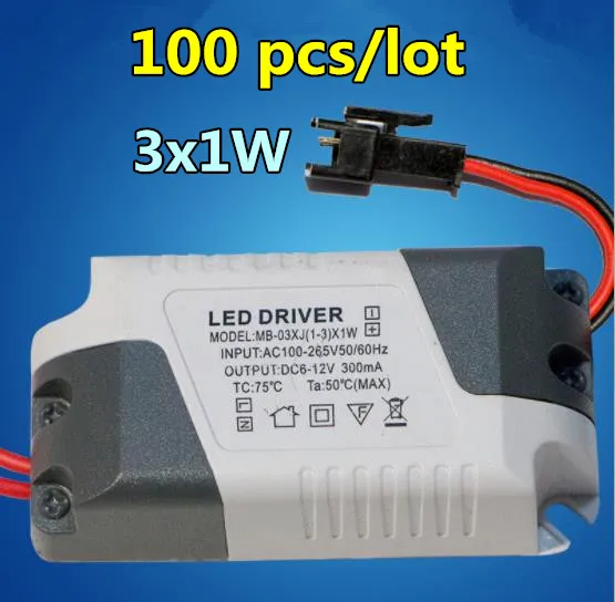 100 шт./лот Светодиодный драйвер 1 3 Вт AC85 265V DC 300mA осветительный трансформатор для