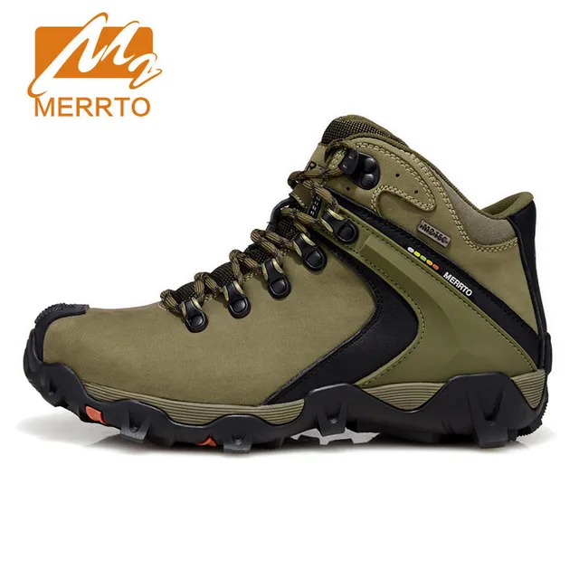 Cheap MERRTO Man Hiking Shoes Waterproof Boots Climbing Trekking Mountain Walking Shoes Winter Genuine Leather Mela Fishing Boots