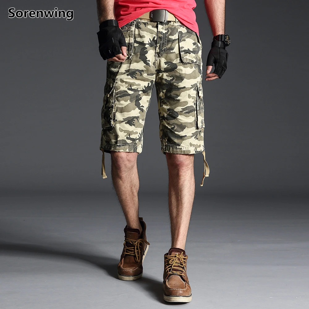 Мужские военные Хлопковые Бриджи армейские камуфляжные короткие летние шорты до икры для тренировок Homme повседневные бермуды брюки 399