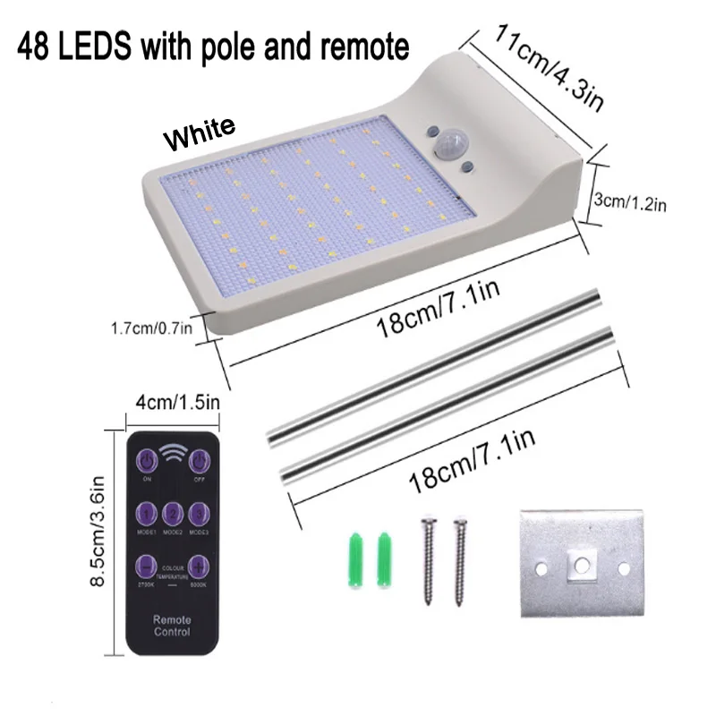 48 LED Solar Power Street Light PIR Motion Sensor Lamps Garden Security Lamp Outdoor Street Waterproof Wall Lights with Remote 