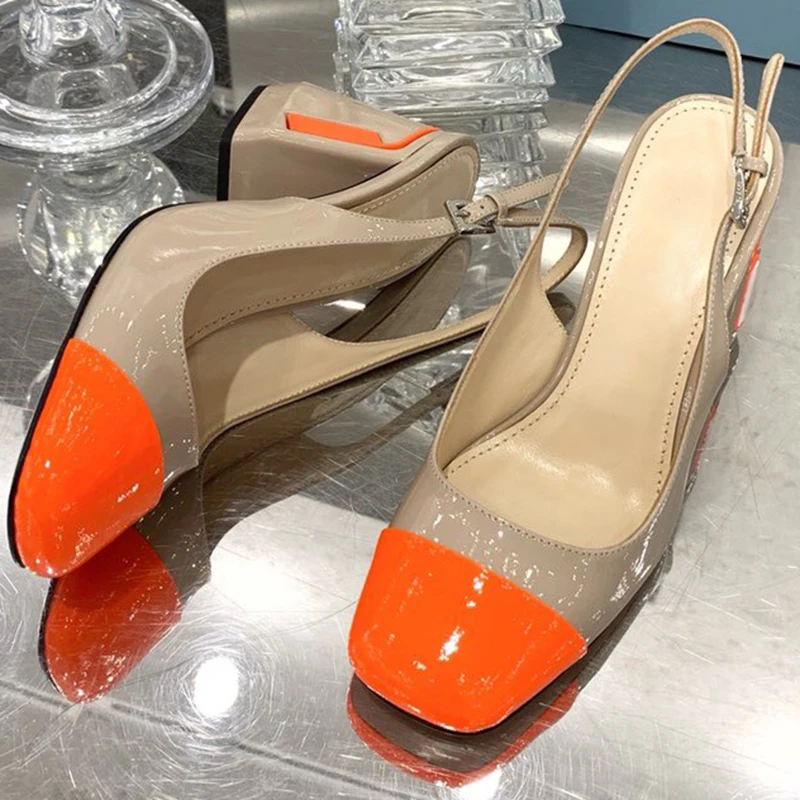 

Women Spring Summer Pumps Sandals with Mixed Color Pumps for Women Square Heel Pumps Sandals