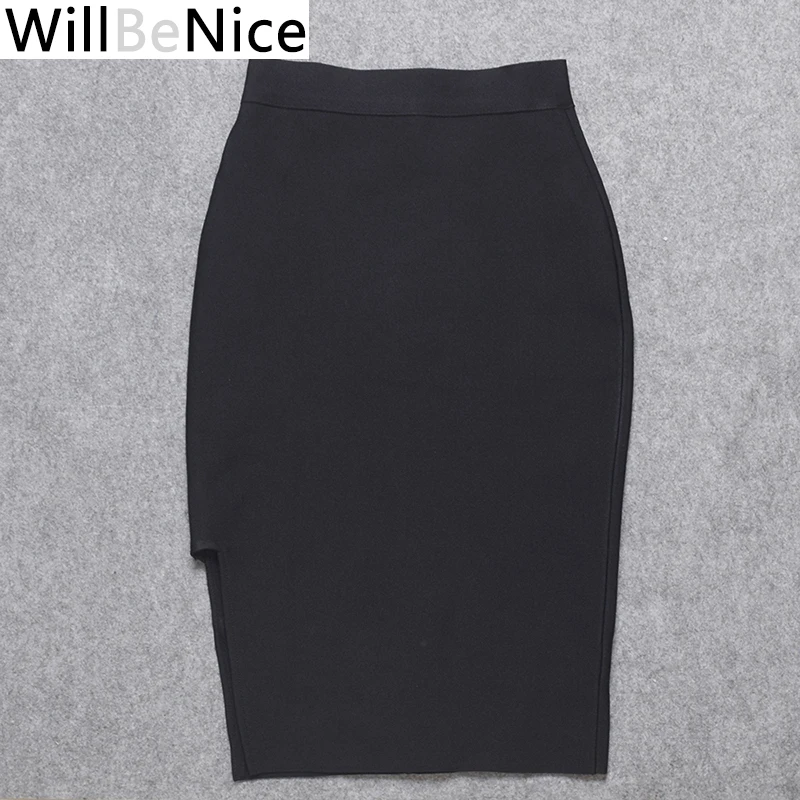 WillBeNice Новое поступление Чистый цвет Высокая талия открытая вилка Женская бандажная юбка карандаш