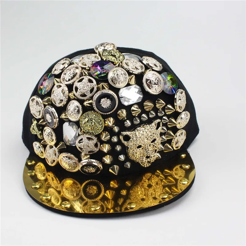 Роскошные бейсболки кепки в стиле хип-хоп шляпы кнопка в виде черепа шляпа панка Джаз Snapback для мужчин и женщин шляпа в стиле панк леопардовая голова крылья - Цвет: Leopard head