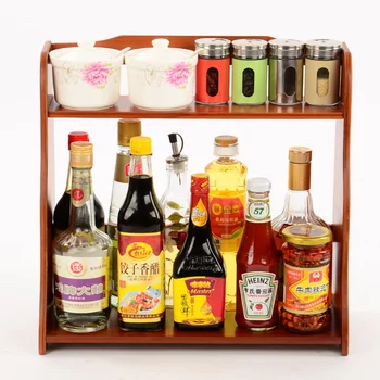 

Kitchen articles shelf multi-function seasoning bottle double three layer shelf solid bamboo storage small shelf wx8131517