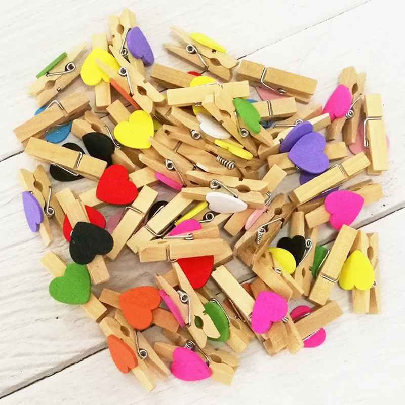 

50 PCS Mini Heart Love Wooden Clothes Photo Paper Peg Pin Clothespin Craft Postcard Clips Home Wedding Decoration Clothes Pins