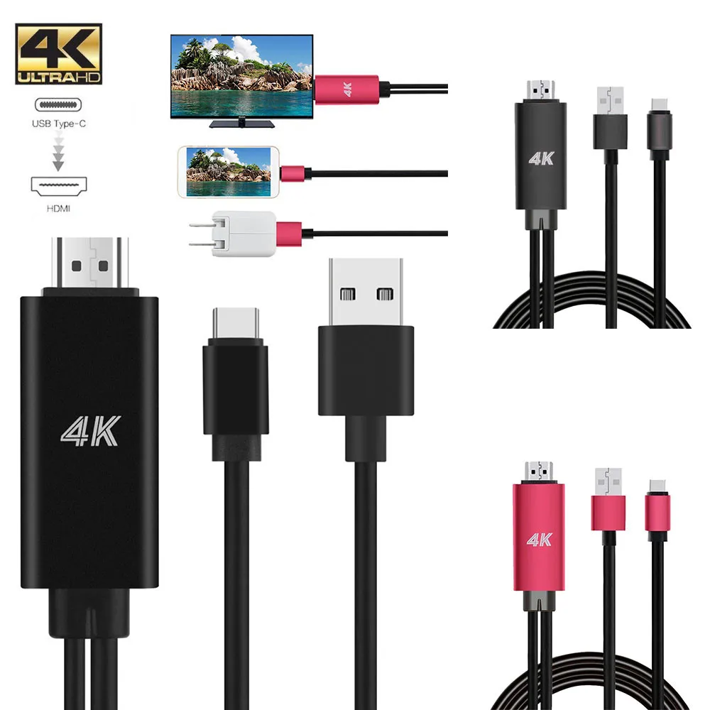 1 8 м USB C Type-C к HDMI 4K кабель HDTV TV цифровой av-адаптер для Samsung Note 9 разъем HD/USB/Type-C |