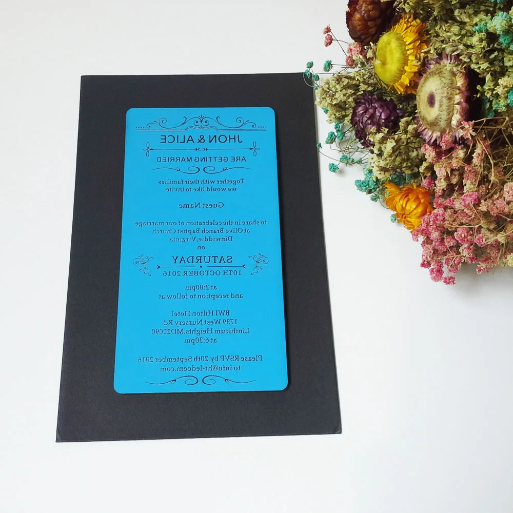  Customized 100*180mm laser engraved letters golden mirror acrylic wedding invitation card (1lot=100 - 32765376566