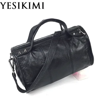 

2017 New Women handbags Genuine Leather Boston Bag Leather bolsas For Female Vintage Pillow Purse 27CM Size Tote