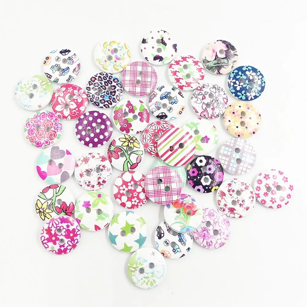 

100Pcs Little Flowers Design Wooden Buttons Sewing Handicraft Art DIY Decoration Sewing Headwear Hot