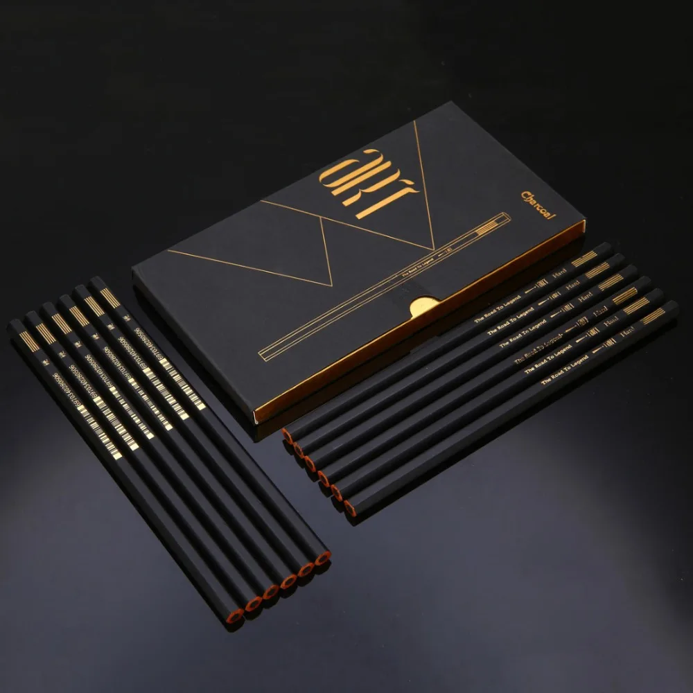 

12Pcs Sketching Pencils 176mm Cedar Charcoal Drawing Pencil Sketching Draw Art Artist Black Pencils For Art Students & Teachers