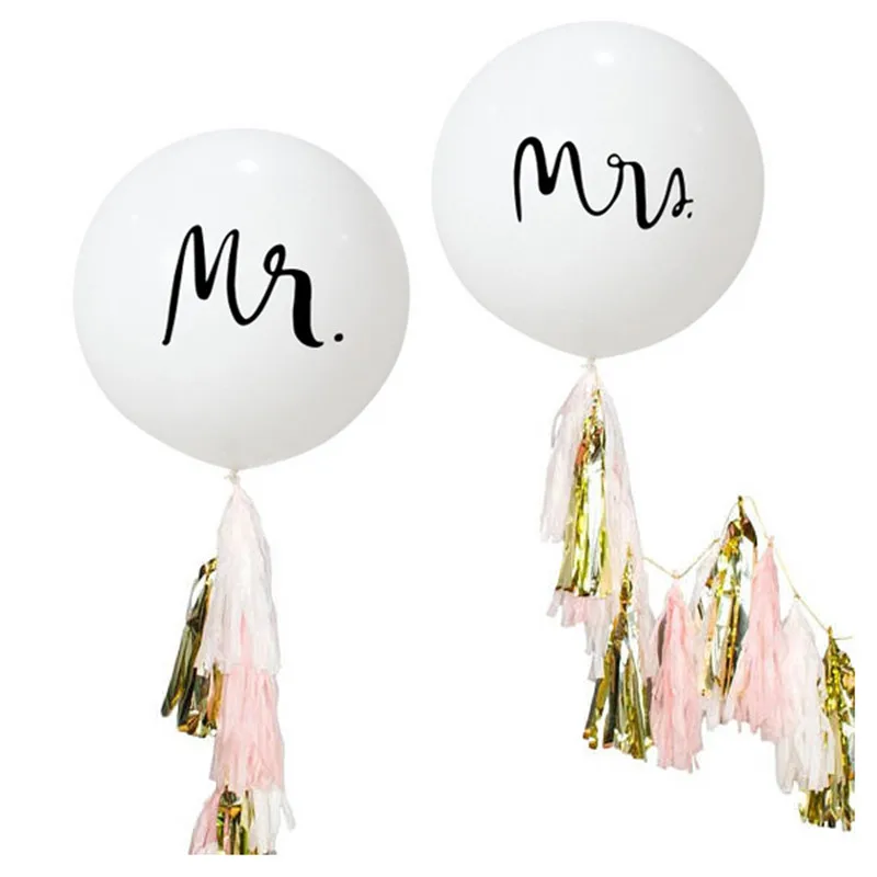 

36" Mr Mrs Balloons Giant Balloons with Tassels Wedding Engagement Bridal Shower Anniversary Party Photo Props Backdrops