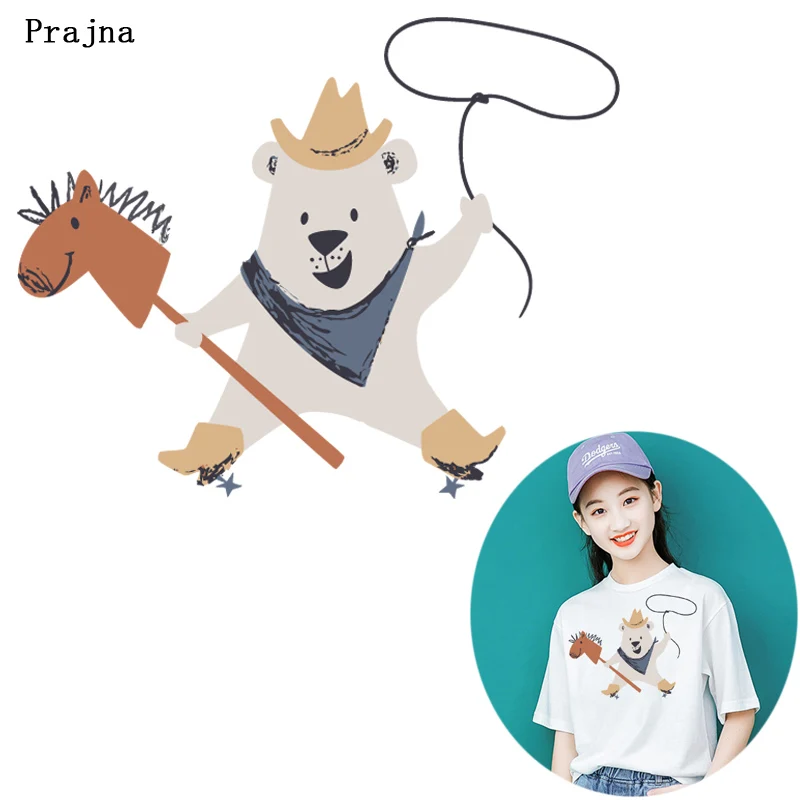 

Prajna Bear on Horseback Stickers on Cloth Printed Iron-on Thermal Transfer DIY T-Shirt Accessory Cartoon Cute Bear Decoration H