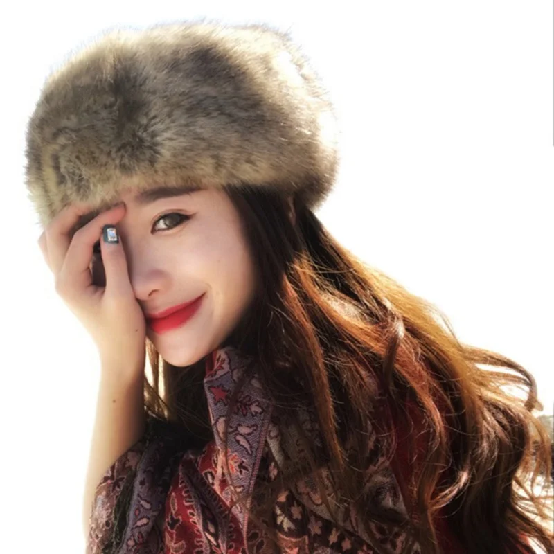 Новая мода осень зима женские шапки Пушистая Шапка из искусственного меха Дамская повязка на голову Теплые Лыжные шапки женские X3