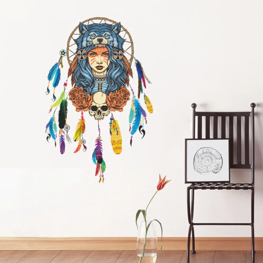 

Creative Indian Girl Eco-friendly Removable Vinyl Decals Living Room Home Decor Waterproof Self Adhesive Wall Stickers Mural