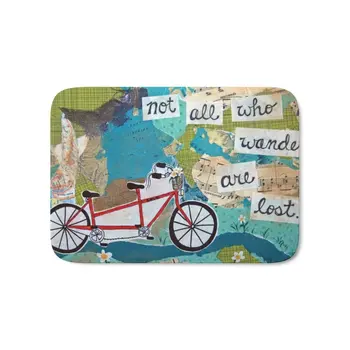 

Not All Who Wander Are Lost - Red Tandem Bicycle Bath Mat 17" x 24" Pattern Coral Fleece Rug Anti-Slip Doormat Home Decor
