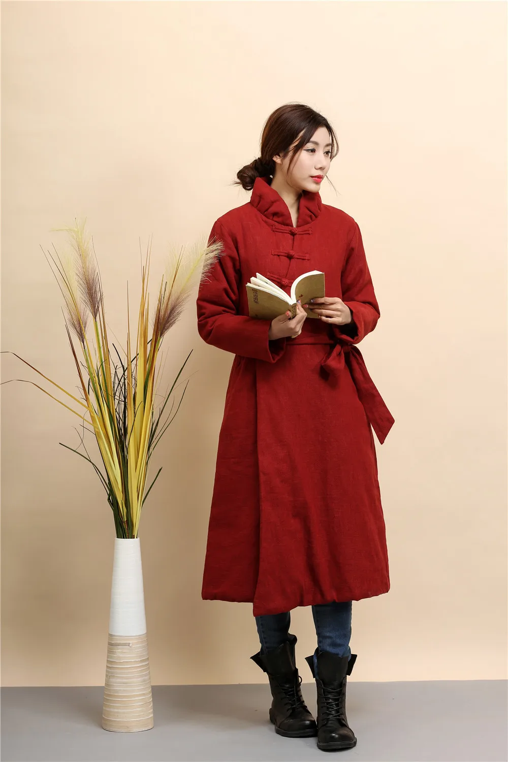 Китайский стиль ретро Женская хлопковая стеганая куртка из чистого льна тонкий длинный Тренч Куртка женская тонкая дамская куртка и пальто
