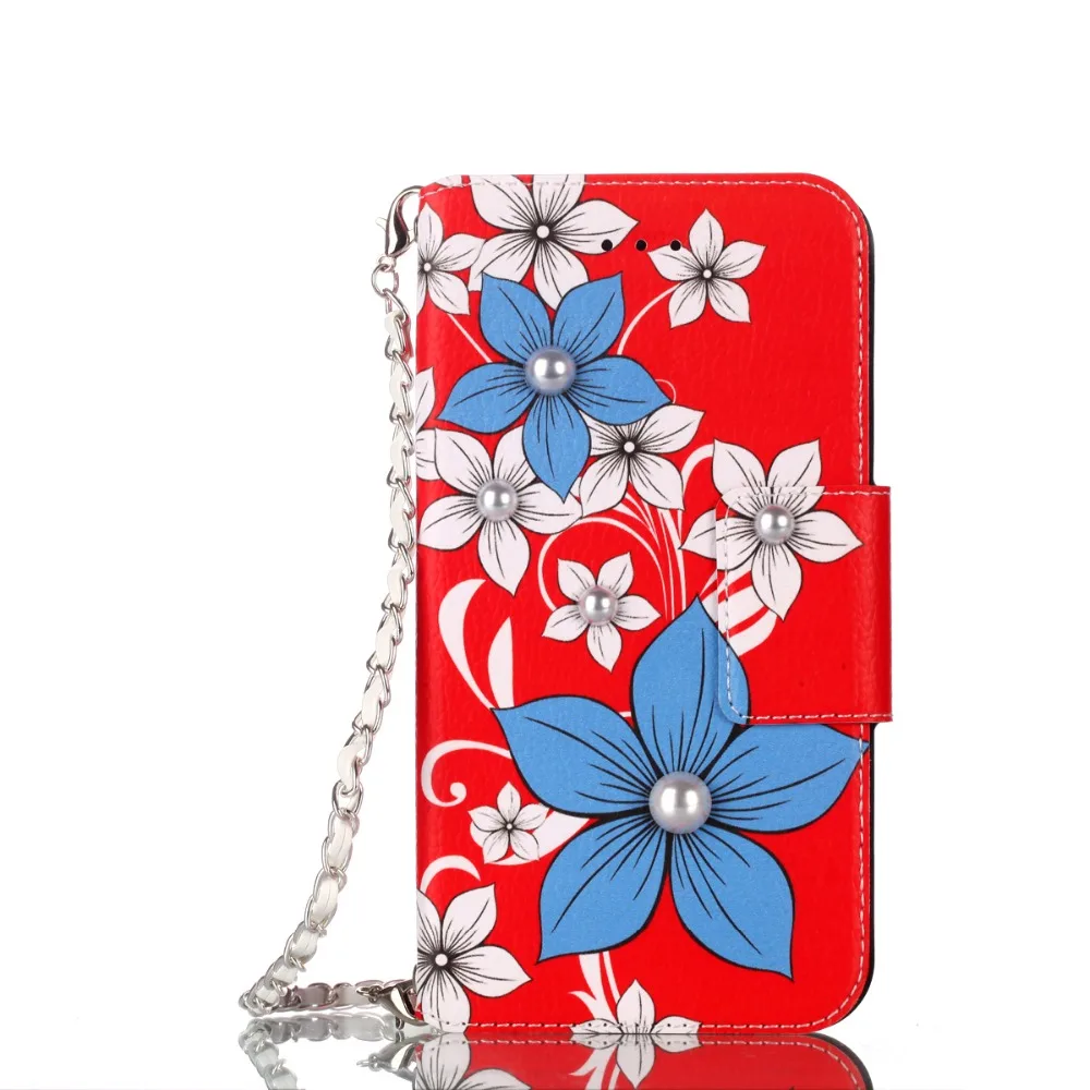 

For Huawei P10 P9 P8 Lite Case with Chain Strap Flower Pattern Leather Cover Women Wallet Handbag Cute Girly Card Holder Purse