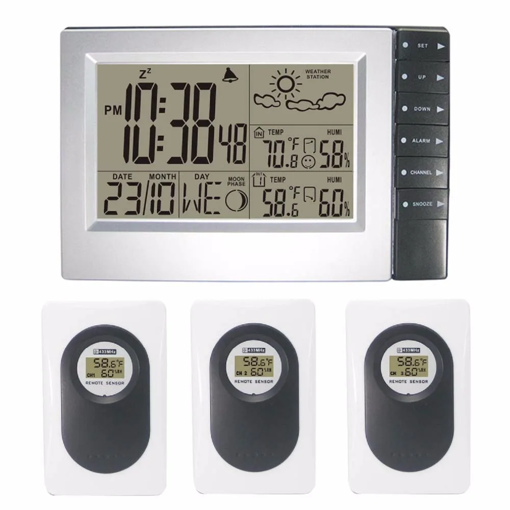 

Hot Professional Weather Clock Large LCD Display Indoor Outdoor Temperature Humidity Weather Barometer Digital Weather Station