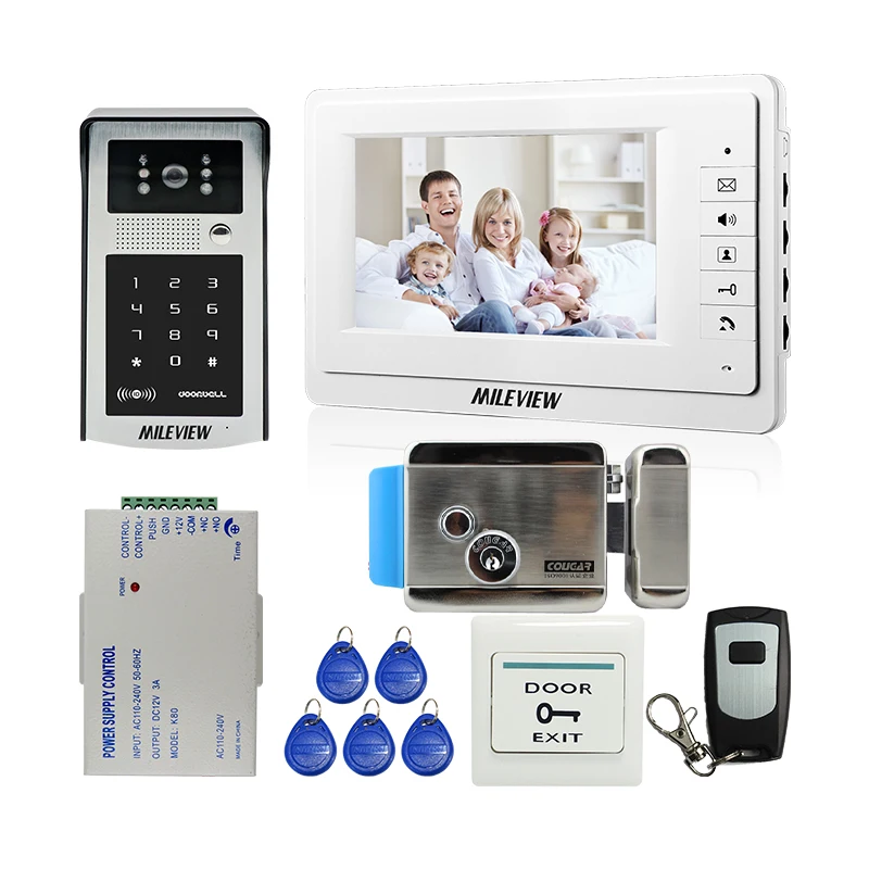 

MILEVIEW New Wired 7" TFT Screen Video Door Phone Intercom System + Outdoor RFID Code Keypad Camera Electric Lock FREE SHIPPING