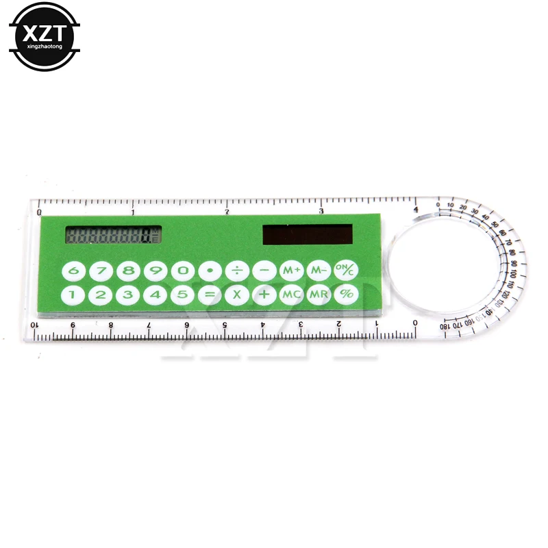 Мини ультра-тонкая линейка солнечный калькулятор-лупа Многофункциональный 10 см Calculadora офисные принадлежности - Цвет: Зеленый