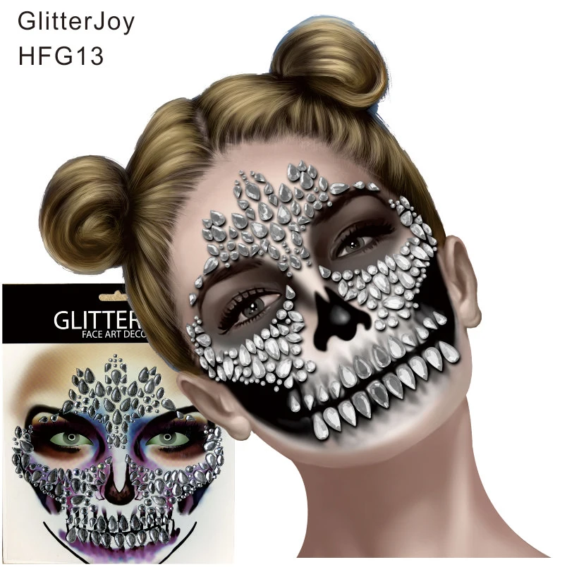 

HFG13 1Pc Festival Skull Bone Face Jewel with Teeth Makeup Sticker for Carnival Night Clubbing Makeup Body Art