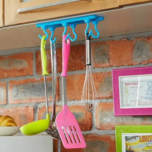 Multi Purpose Home Kitchen Organizer Hanging Storage Rack With 6 Hooks