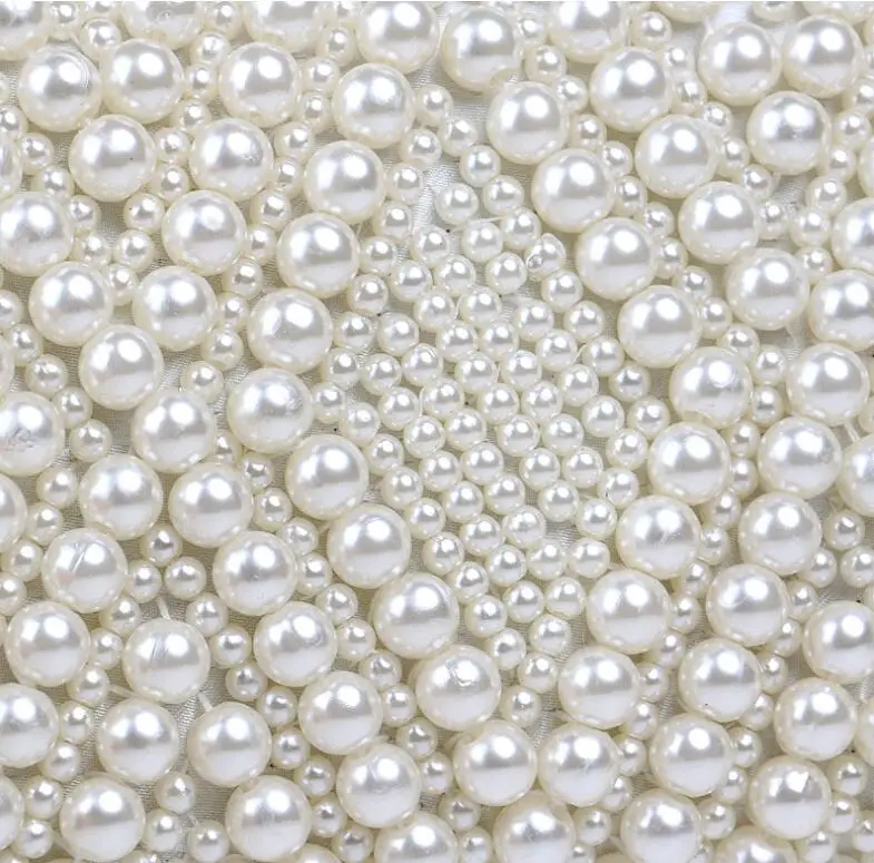 Luxy Moon Beige Beaded Bridal Clutch Evening Bag Surface Detail View