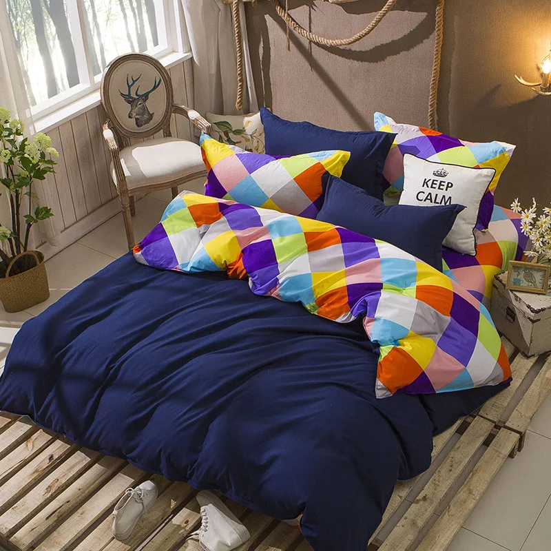 

Simple and generous -Checks and stripes 4pcs Bedding set Cotton bed sheet +duvet cover + pillowcase dekbedovertre bed linen set