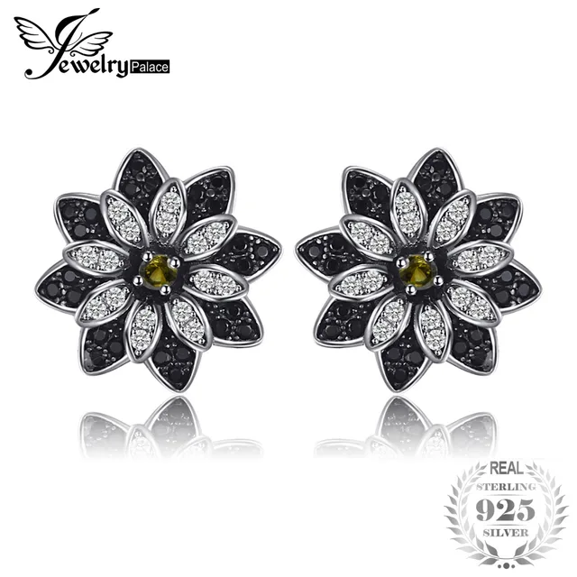 Jewelrypalace Flower Natural Taupe Smoky Quartz Black Spinel Stud Jewelrypalace Flower Natural Taupe Smoky Quartz Black Spinel Stud Earrings 925 Sterling Silver Women Trendy Charm