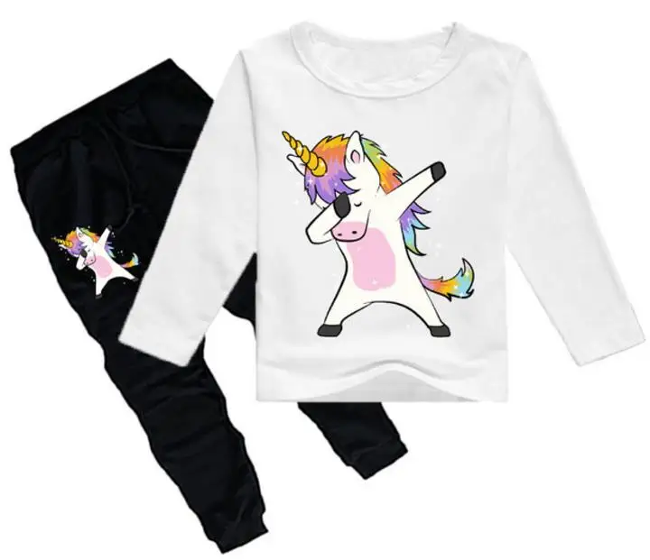 Детская демисезонная Одежда для мальчиков и девочек с изображением единорога, спортивный костюм для детей 2-12 лет, футболка+ штаны, пижамный комплект из 2 предметов - Цвет: style 18