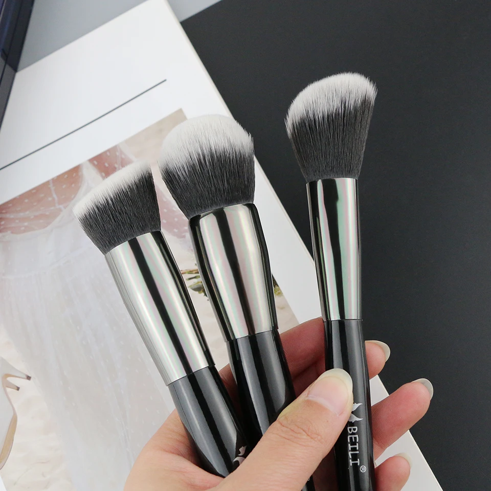 Pincéis de Maquiagem Beili Preto Pequeno Escova Vegan pó Blush Fundação Cabelo Sintético Crueldade Livre Kit 4 Beili preto pequeno kit escova vegan pó