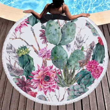

SOFTBATFY Cactus Collection Round Beach Towel with Tassel Yoga Mat Beach Cover up Dropshipping