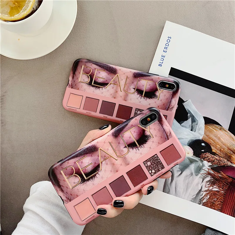 

fashion Phone Case for iphone Xs Max XR X 8 7 Plus 6S 6 Plus glossy Soft IMD eyeshadow Makeup plate Case Back Cover Coque Capa