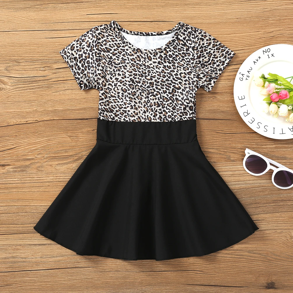 Леопардовая расцветка; Новинка г.; летняя модная детская футболка с короткими рукавами для маленьких девочек; платье в стиле пэчворк; короткие платья; платье-пачка принцессы