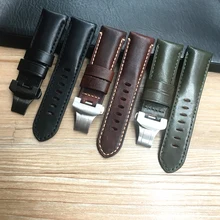 24mm Black Brown Green Genuine Leather Watchband For PAM Panerai PAM00441 PAM00661 Watch Strap Butterfly buckle With engraving 24mm Black Brown Green Genuine Leather Watchband For PAM Panerai PAM00441 PAM00661 Watch Strap Butterfly buckle With engraving