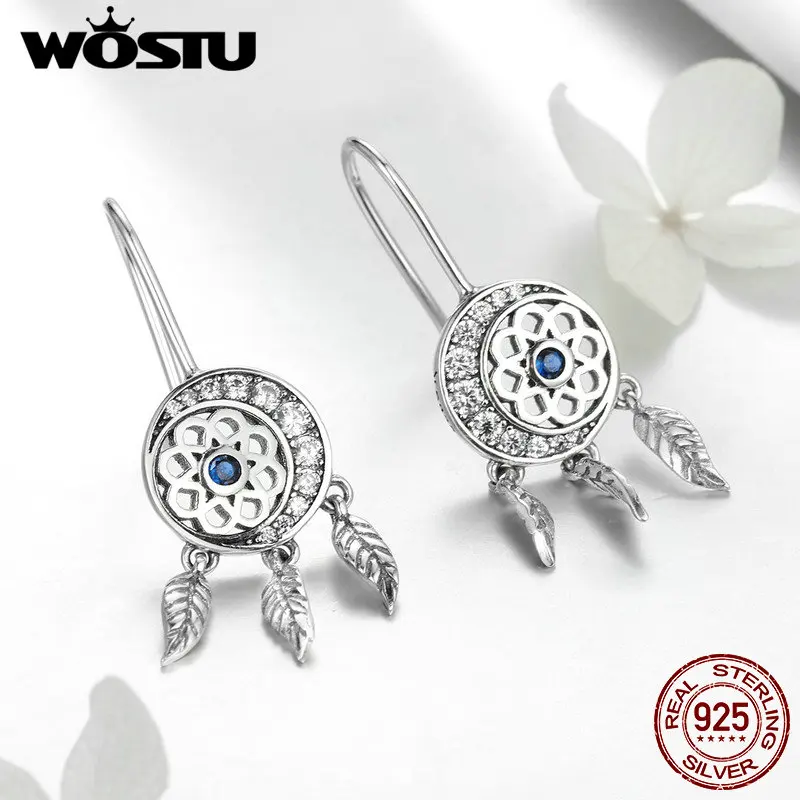 Женские серьги подвески WOSTU из стерлингового серебра 925 пробы в виде Ловец снов и