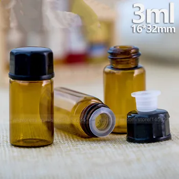 

100pcs Amber Glass Sample Vials with Orifice Reducer and Black/White Caps 1/4 DRAM, 3 ml for Essential Oil Storage