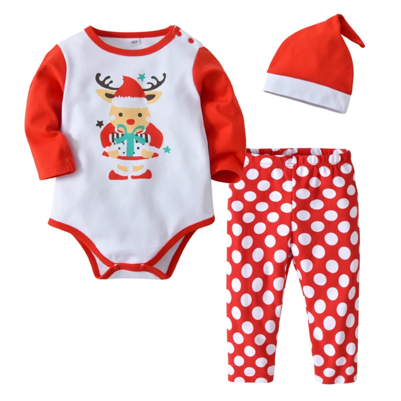 

Christmas Baby Clothing Newborn Kid Baby Girl New Born Baby Clothes Long Sleeve Romper+Pants+Hat Outfit Set
